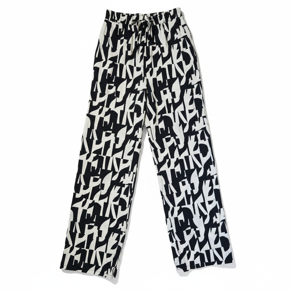 Monteau Los Angeles Black White Abstract Wide Leg Pants Size Small - Picture 2 of 6